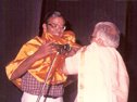 On the occasion of celebrating his Guru's Birth Centenary ( Madras,1990),Venkatesan being greeted by T.N.Krishnan